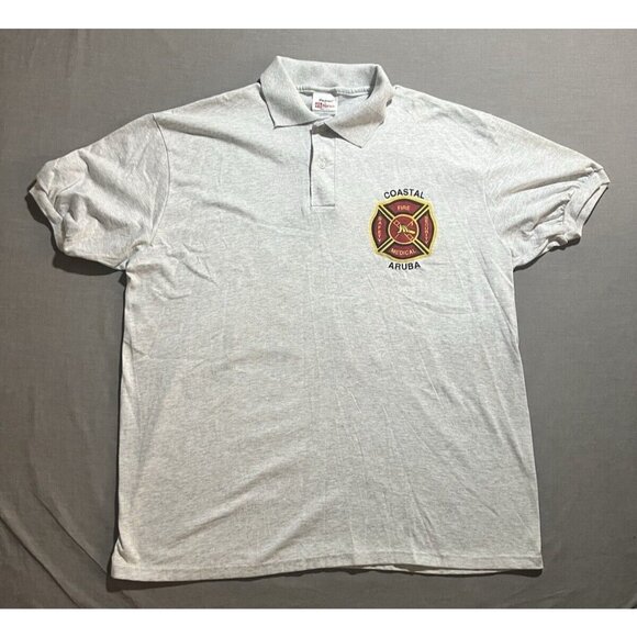 Aruba Fire‎ Dept. Tedman By Hanes Polo Mens L Gray Short Sleeve Made in USA - Picture 1 of 12